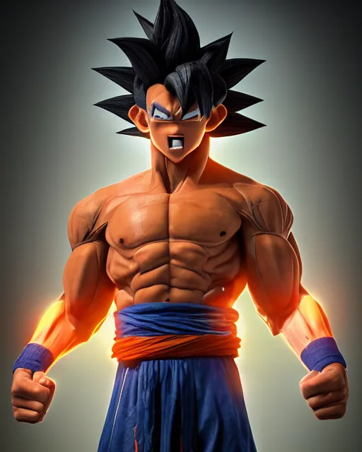 Image similar to 3 d high octane render, 8 k cgi, unreal engine, photorealistic goku, portrait, dynamic lighting, photorealistic, unreal engine, octane, ultra detailed, detailed faces, hd quality