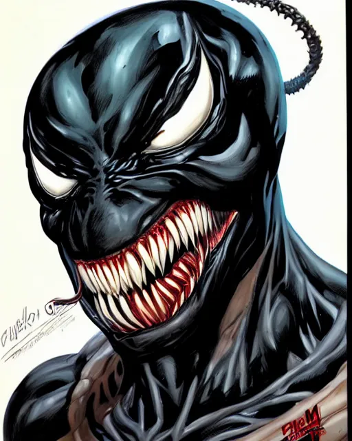 Image similar to a portrait of Venom by Clayton Crain, Javier Garron and Gerardo Sandoval