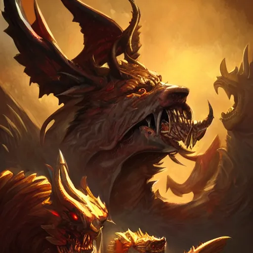 Image similar to hell cerberus, hell background, epic fantasy style, in the style of Greg Rutkowski, hearthstone artwork