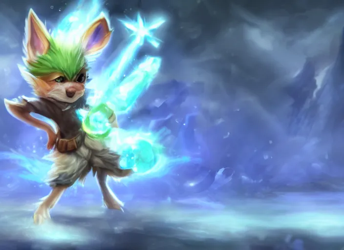 Image similar to champion splashart of yordle made out of ice