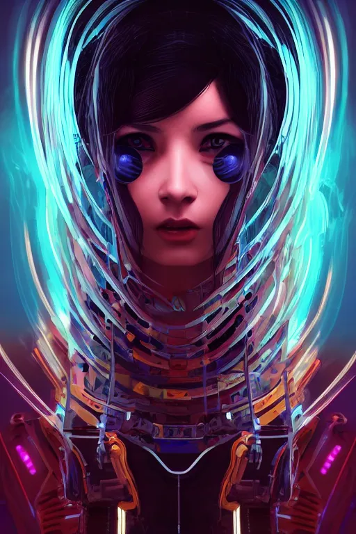 Image similar to portrait futuristic Cyber Ninja Girl, in future cyberpunk, streets of calcutta , sci-fi, fantasy, intricate, very very beautiful, elegant, neon light, highly detailed, digital painting, artstation, concept art, smooth, sharp focus, illustration, art by alphonse mucha and tian zi and WLOP