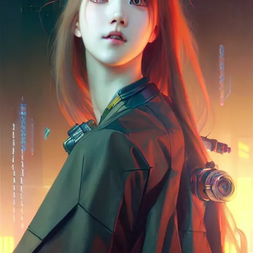 Prompt: painting of cyberpunk chuu loona kpop smiling cheerfully, ultra realistic, concept art, intricate details, eerie, highly detailed, photorealistic, octane render, 8 k, unreal engine. art by artgerm and greg rutkowski and magali villeneuve and alphonse mucha