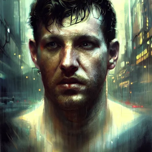 Image similar to chris rankin, hyperrealistic portrait, bladerunner street, art of elysium by jeremy mann and alphonse mucha, fantasy art, photo realistic, dynamic lighting, artstation, poster, volumetric lighting, very detailed face, 4 k, award winning