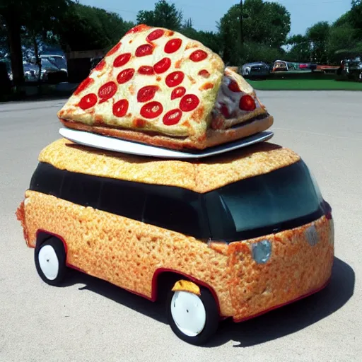 Image similar to car made out of pizza