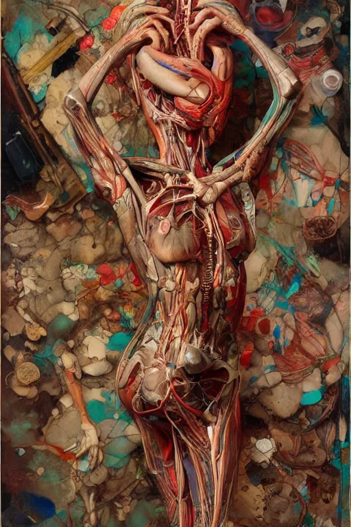 Image similar to accurate anatomical heart imagined as artist's palette, paint, brushes, painted by ruan jia, raymond swanland, lawrence alma tadema, zdzislaw beksinski, norman rockwell, jack kirby, tom lovell, alex malveda, greg staples, artgerm, greg rutkowski and alphonse mucha