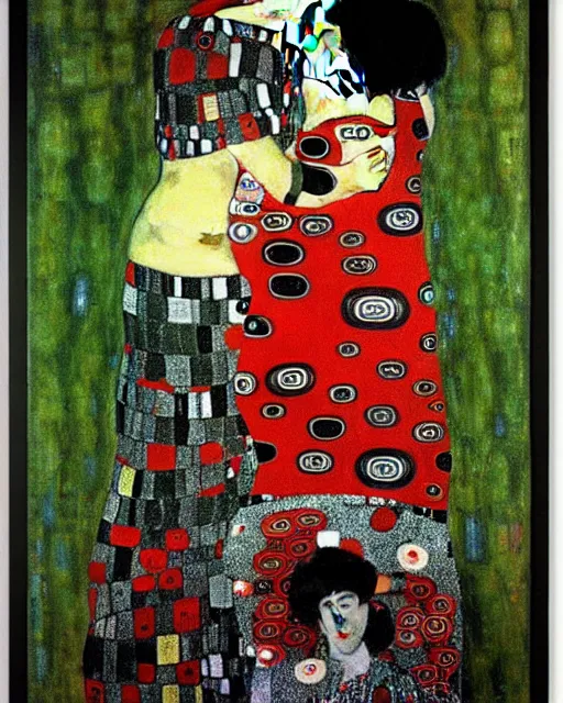 Prompt: red green and black painting by gustav klimt