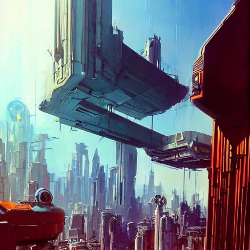 Image similar to derelict portal in a middle of a futuristic cityscape, world seen only through a portal, daylight, cinematic perspective, cinematic lighting, blue sky, syd mead, john harris