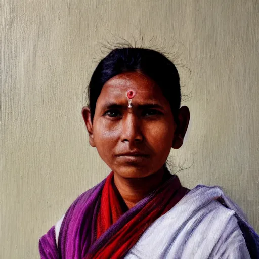 Prompt: a nepali wearing a white shawl, oil painting