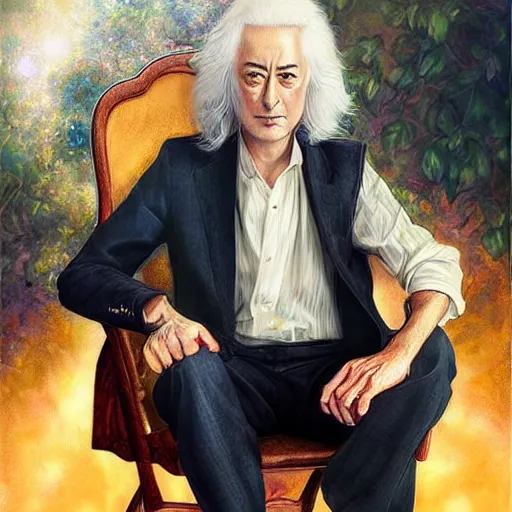 Prompt: amazing artgerm portrait of jimmy page in his 7 0 s as a christian - era painting, collaboration with j. scott campbell and artgerm with edward burn jones