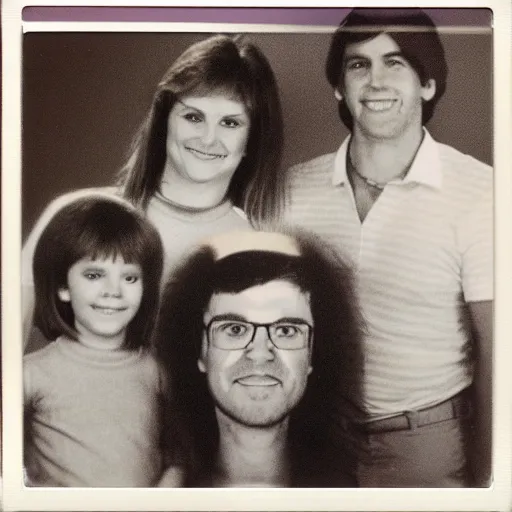 Image similar to awkward 1 9 8 0 s family photo, photorealistic, polaroid