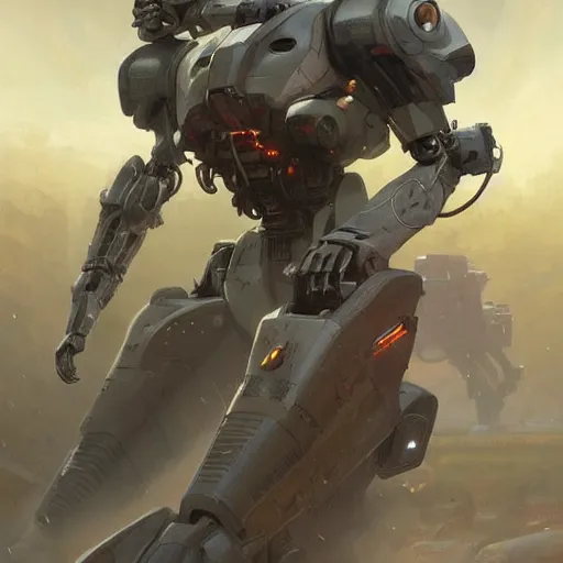 Image similar to battlemech, elegant, digital illustration, detailed, intricate, sharp focus, digital painting, deep focus, digital painting, artstation, concept art, matte, art by artgerm and greg rutkowski and alphonse mucha