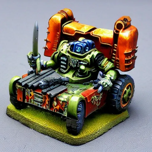 Prompt: Ork Looted 2001 Honda Civic, painted warhammer 40k miniature