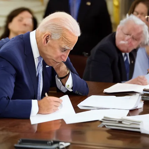 Image similar to joe biden thinking really deeply while math equations are flying around