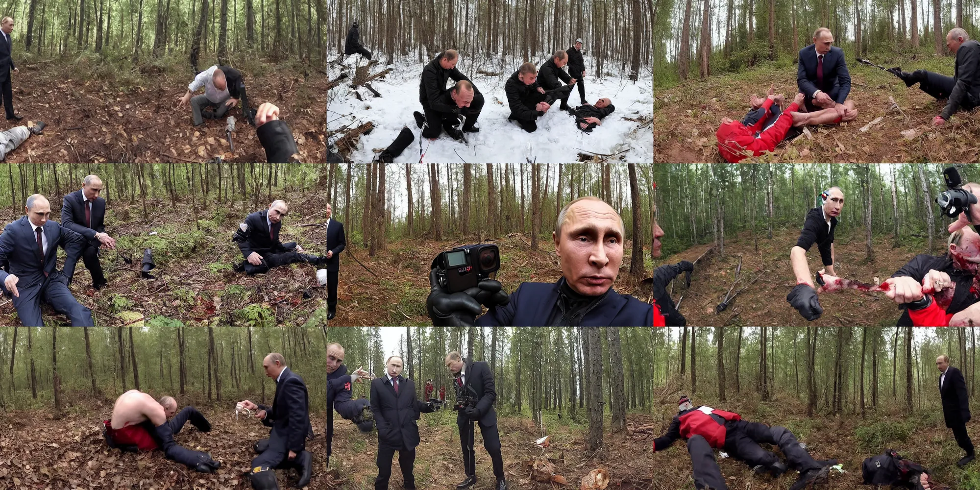 Prompt: gopro footage of vladimir putin being castrated in a forest, mangled blood and bone