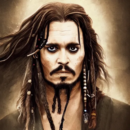 Prompt: portrait Harry Potter as Jack Sparrow, masterpiece, trending on artstation, intricate detail, sea background