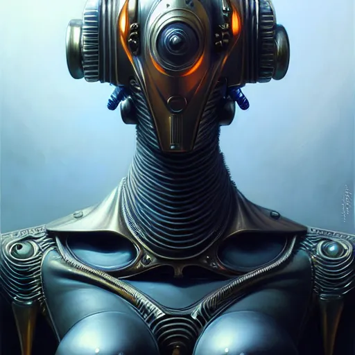 Prompt: low angle shot of a cyberpunk gazmask robot character, intricate, elegant, highly detailed, centered, digital painting, artstation, concept art, front shot, smooth, sharp focus, illustration, artgerm, Tomasz Alen Kopera, Peter Mohrbacher, donato giancola, Joseph Christian Leyendecker, WLOP, Boris Vallejo