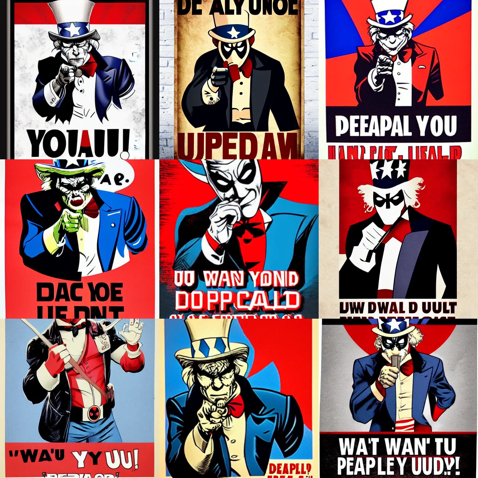 Prompt: deadpool as uncle sam, i want you poster, usa propaganda