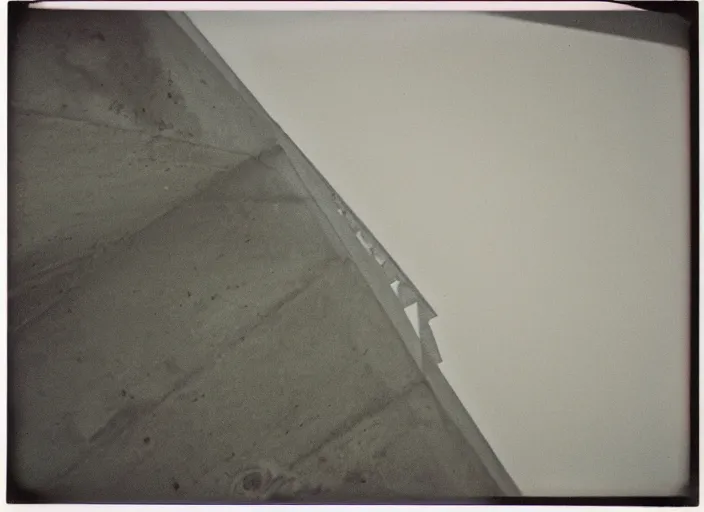 Image similar to looking down into a super deep concrete structure, foggy, megalophobia, old polaroid, expired film,