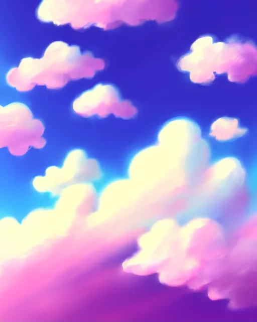 Image similar to simple realistic anime clouds, midday, digital art, trending on artstation, gradient colors, fisheye perspective