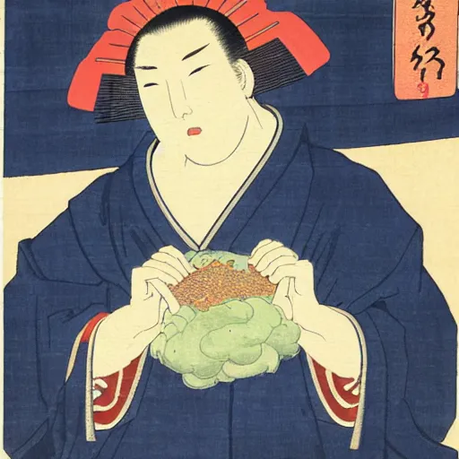 Prompt: an ukiyoe portrait of a bacalaito fritter