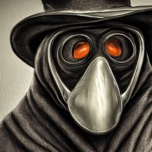 Prompt: a plague doctor wearing a black mask, mysterious picture, close up, extremely detailed, ultra realistic mask,