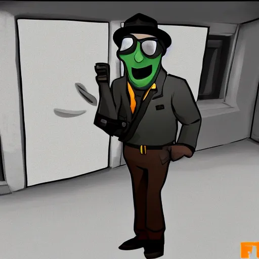 Image similar to TF2 Spy sneaking into a nightclub disguised as scout