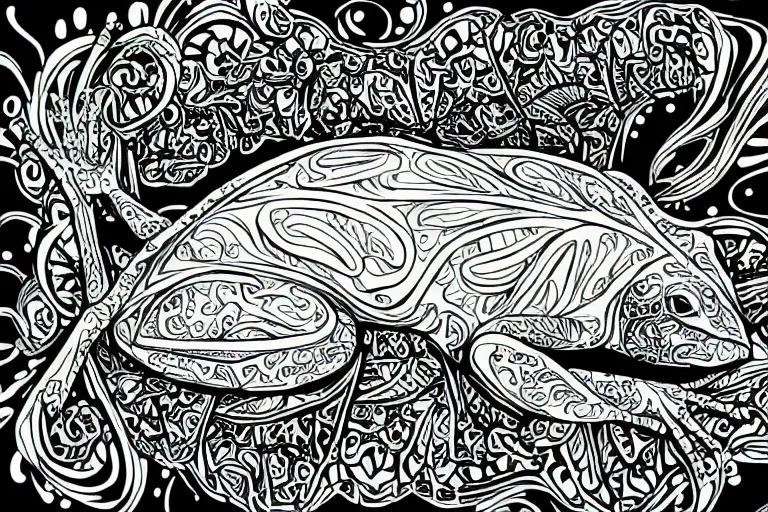 Image similar to beautiful frog, ornamental, fractal, ink draw, line art, vector art, outline