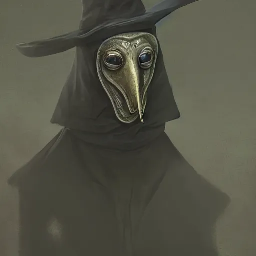 Image similar to A fancy portrait of a green medieval Plague Doctor by Greg Rutkowski, Sung Choi, Mitchell Mohrhauser, Maciej Kuciara, Johnson Ting, Maxim Verehin, loish, 4k photorealistic, volumetric lighting, HD, high details, dramatic, trending on artstation