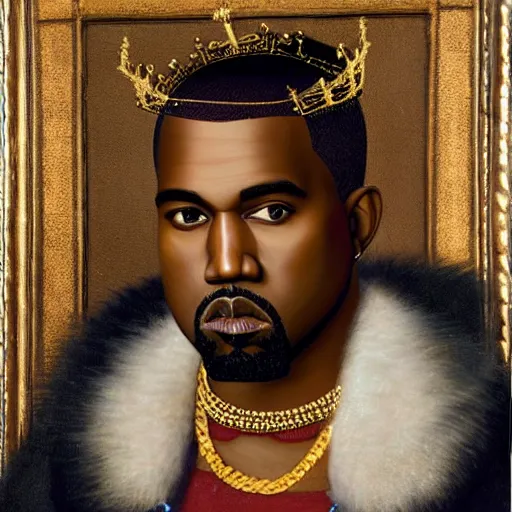 Image similar to a renaissance style portrait painting of kanye west wearing a crown