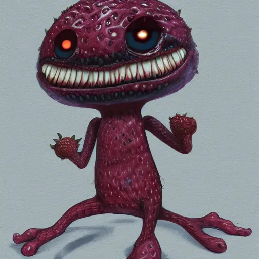 Prompt: strawberry creature with multiple eyes concept art