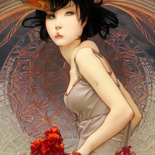 Image similar to 2ch-tan from Everlasting summer, highly detailed, digital painting, artstation, concept art, smooth, sharp focus, illustration, ArtStation, art by artgerm and greg rutkowski and alphonse mucha and J. C. Leyendecker and Edmund Blair Leighton and Katsuhiro Otomo and Geof Darrow and Phil hale and Ashley wood and Ilya repin and Charlie Bowater