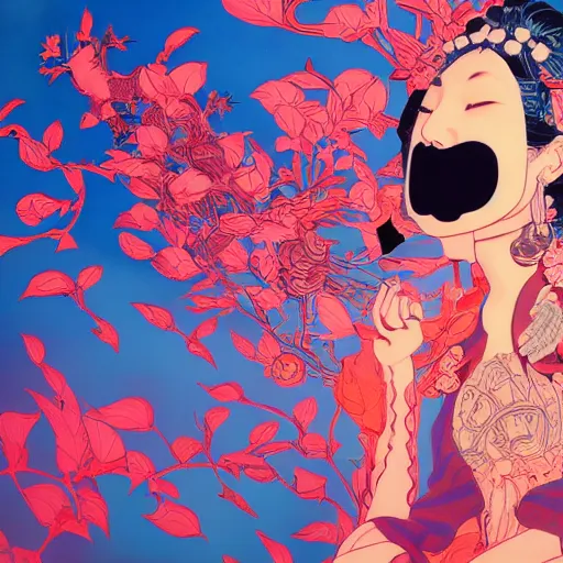 Image similar to james jean style, utagawa kunisada style, vfx art, unreal engine render, claymation style, colourful, volumetric light, digital painting, digital illustration, dramatic light,