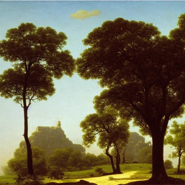 Image similar to a building in a landscape, by martin johnson heade