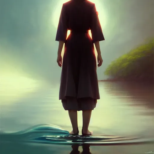 Prompt: girl by tom bagshaw, walking past a flowing river by ilya kuvshinov, rtx reflections, octane render 1 2 8 k, extreme high intricate details by wlop, digital anime art by ross tran, medium shot, close up shot, composition by sana takeda, dramatic lighting by greg rutkowski