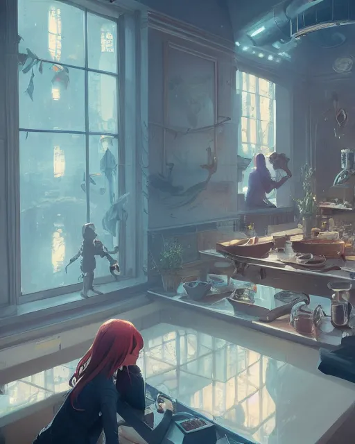 Image similar to highly detailed vfx espresso, stephen bliss, unreal engine, greg rutkowski, loish, rhads, beeple, makoto shinkai and lois van baarle, ilya kuvshinov, rossdraws, tom bagshaw, alphonse mucha, global illumination, detailed and intricate environment