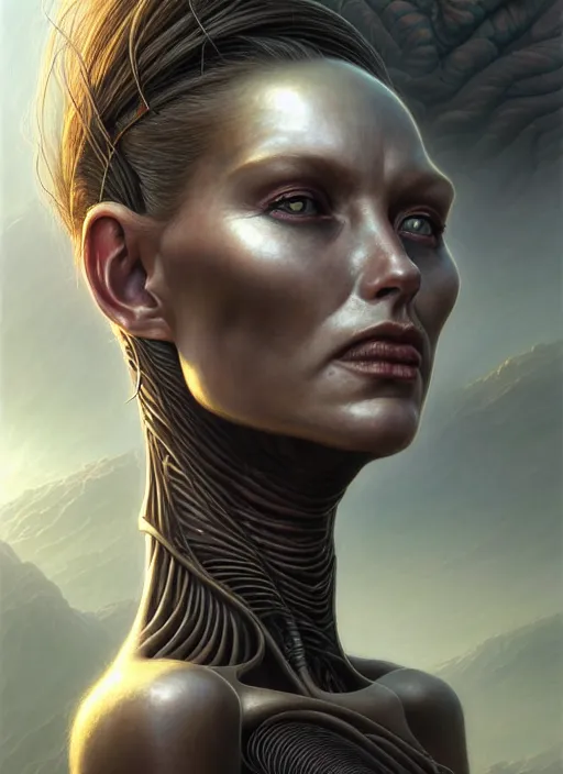 Image similar to closeup portrait shot of a alien female in a scenic dystopian environment, intricate, elegant, highly detailed, centered, digital painting, artstation, concept art, smooth, sharp focus, illustration, artgerm, tomasz alen kopera, peter mohrbacher, donato giancola, joseph christian leyendecker, wlop, boris vallejo