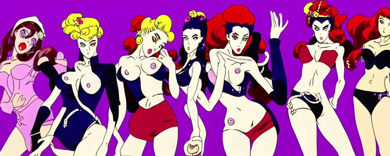Prompt: Beautiful seductive women in the style of JoJo’s bizarre adventure. Award winning. Cel animation