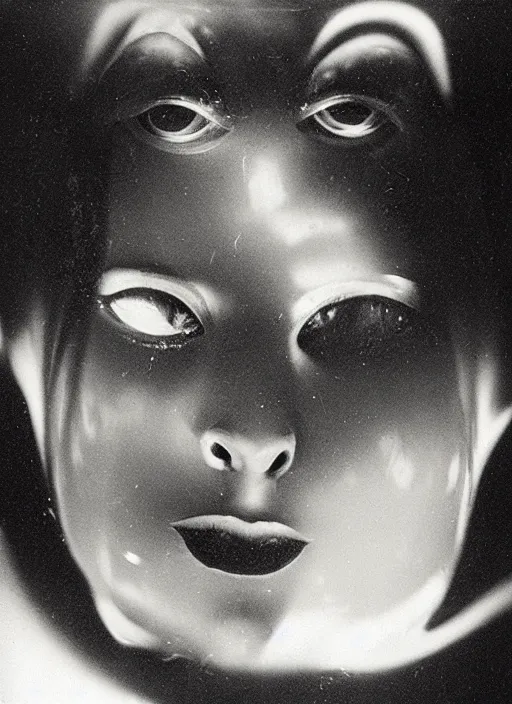 Image similar to female head in a aquarium, lights caustic, tropical fish, surreal photography by Man Ray