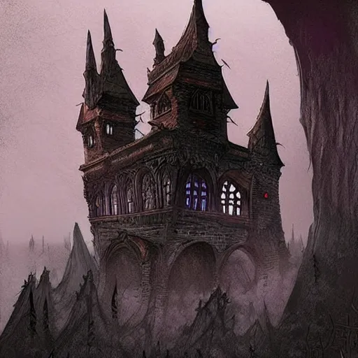 Image similar to beautiful gothic castle landscape in the style of Dnd concept Art