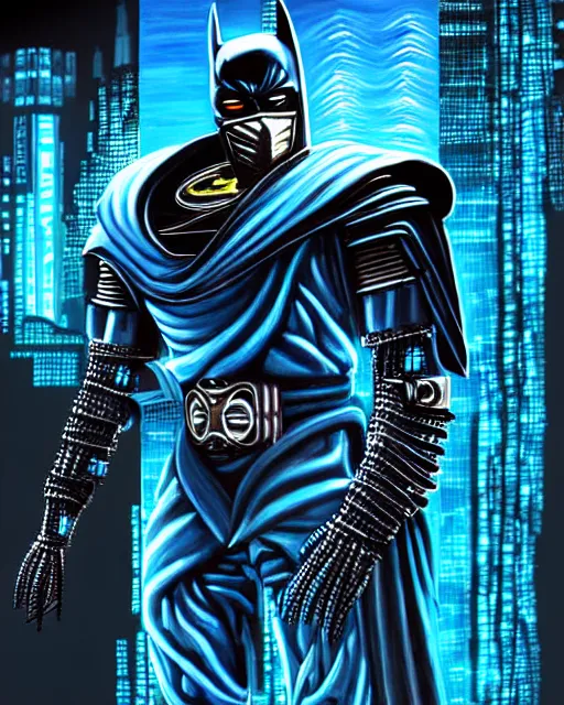 Image similar to detailed painting of cyberpunk mechanical wires subzero from mortal kombat mixed with batman