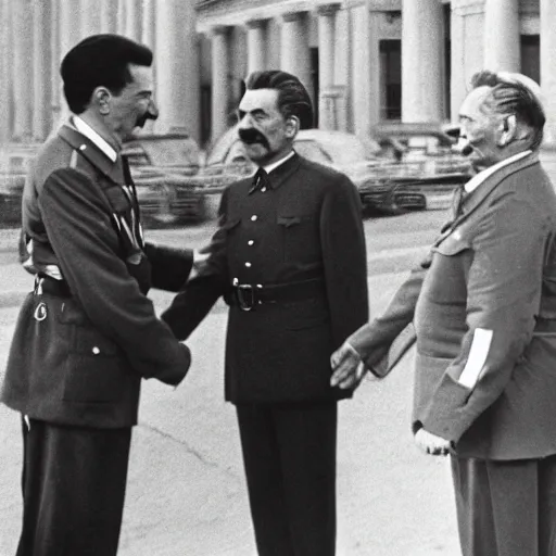 Image similar to photo of stalin and trump shaking hands, award winning photo, 3 5 mm camera, colour