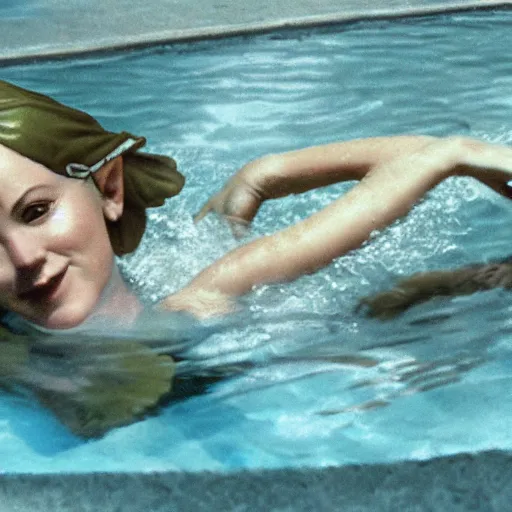 Image similar to zelda taking a bath in the swimming pool in the ancient past