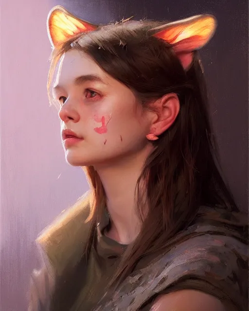 Image similar to a potrait of a girl with small tiger ears, fine details. night setting. realistic shaded lighting poster by craig mullism, artgerm, jeremy lipkin and michael garmash, unreal engine, radiant light, detailed and intricate environment, digital art, trending on art station