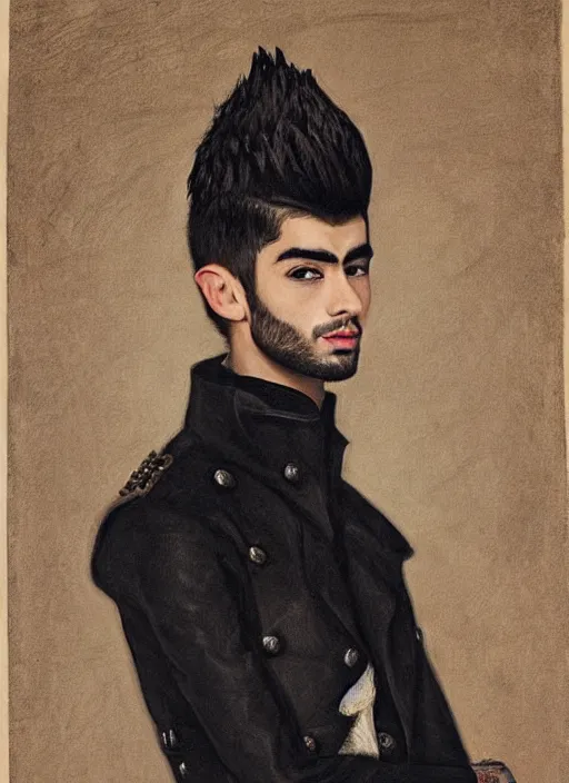 Image similar to portrait of zayn malik as an elf by turner, only one head single portrait, pointy ears, wearing a black leather napoleonic military jacket