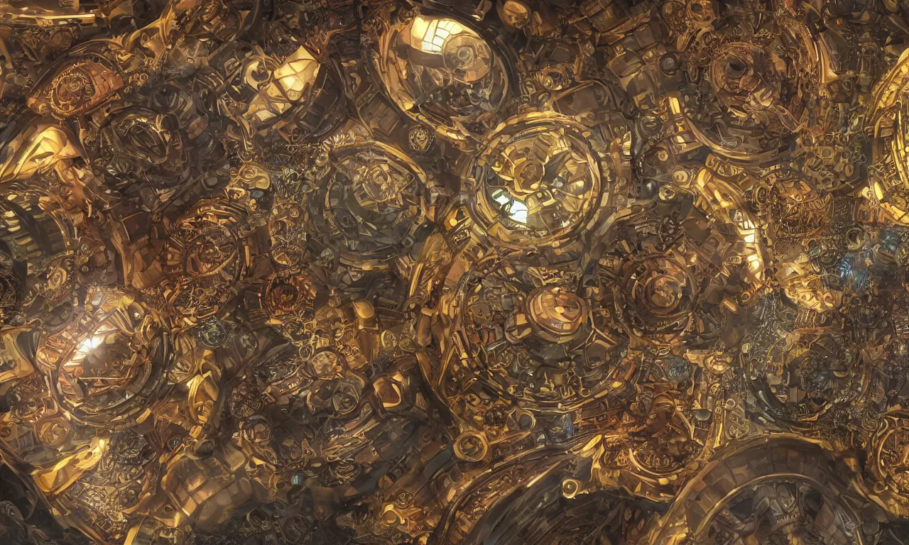 Image similar to steampunk engine laboratory 3 d volume kaleidoscope fractal voronoi metal chakra digital multicolor stylized concept substance natural color scheme, global illumination ray tracing hdr fanart arstation by sung choi and eric pfeiffer and gabriel garza and casper konefal