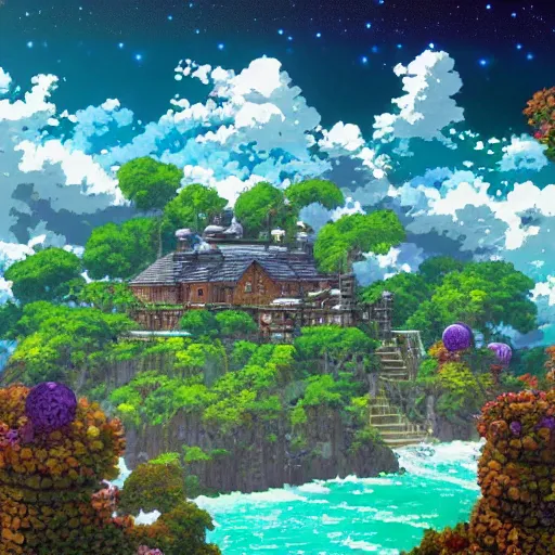 Image similar to photorealistic beautiful world of chrono trigger in the style of studio ghibli and tim white. hyperdetailed photorealism, 1 0 8 megapixels, amazing depth, glowing rich colors, powerful imagery, psychedelic overtones, 3 d finalrender, 3 d shading, cinematic lighting, artstation concept art