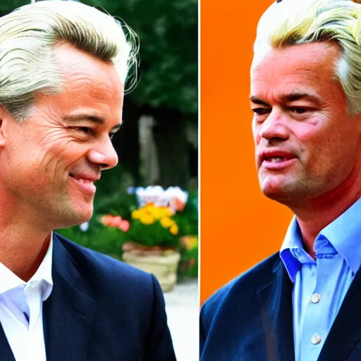 Prompt: mark rutte and geert wilders holding hands while looking at each other in the style of gustav klimt