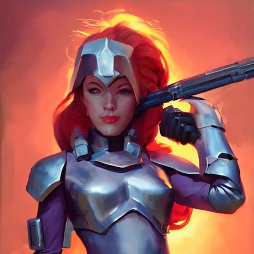 Image similar to greg manchess portrait painting of armored mara jade as overwatch character, medium shot, asymmetrical, profile picture, organic painting, sunny day, matte painting, bold shapes, hard edges, street art, trending on artstation, by huang guangjian and gil elvgren and sachin teng