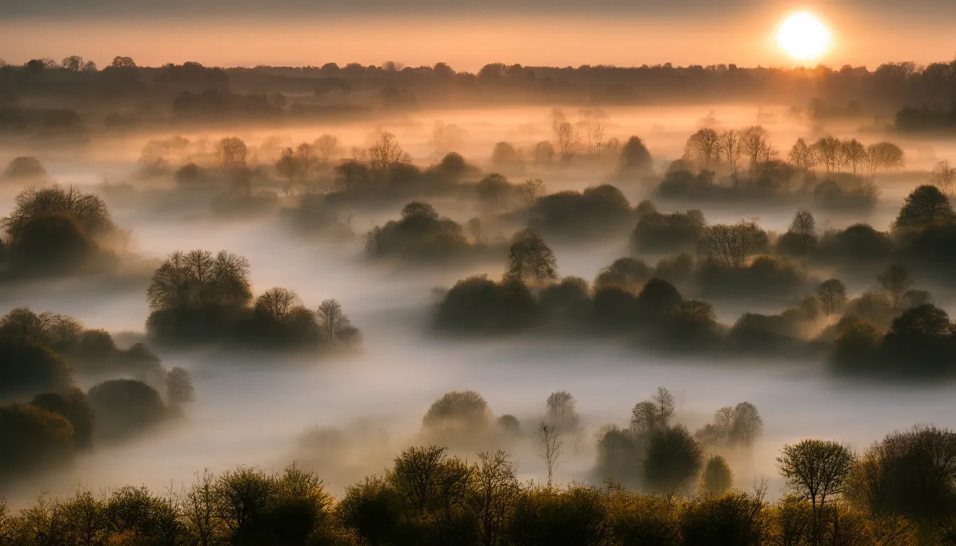 Image similar to A landscape photo taken by Kai Hornung of a river at dawn, misty, early morning sunlight, cold, chilly, rural, English countryside