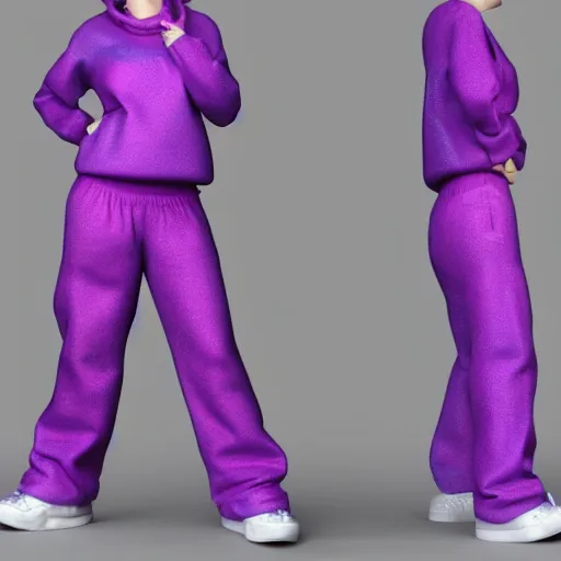 Prompt: y2k, late 90s, early 2000s pink and purple baggy outfit 3d character model render, detailed, white background, 4k, aesthetic